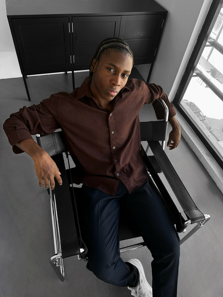 Oversize Velvet Shirt - Brown
