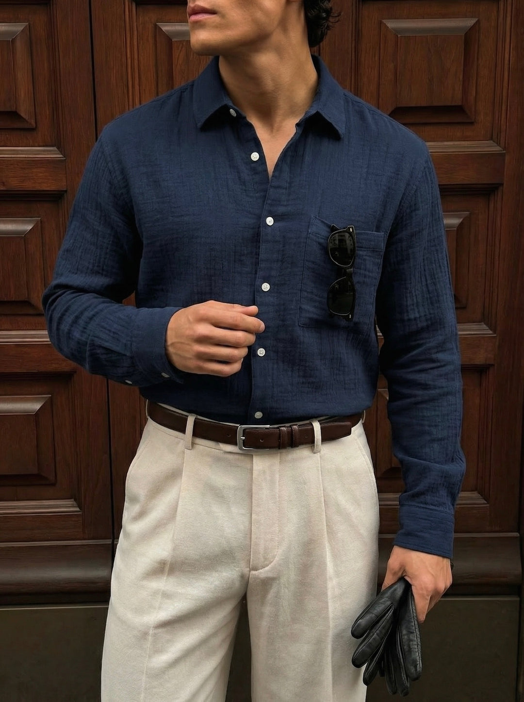 Oversize Muslin Shirt - Navy Blue