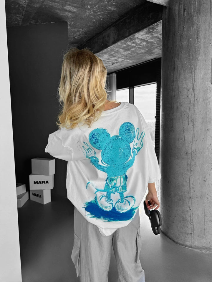 Oversize Mouse T-shirt - White and Blue
