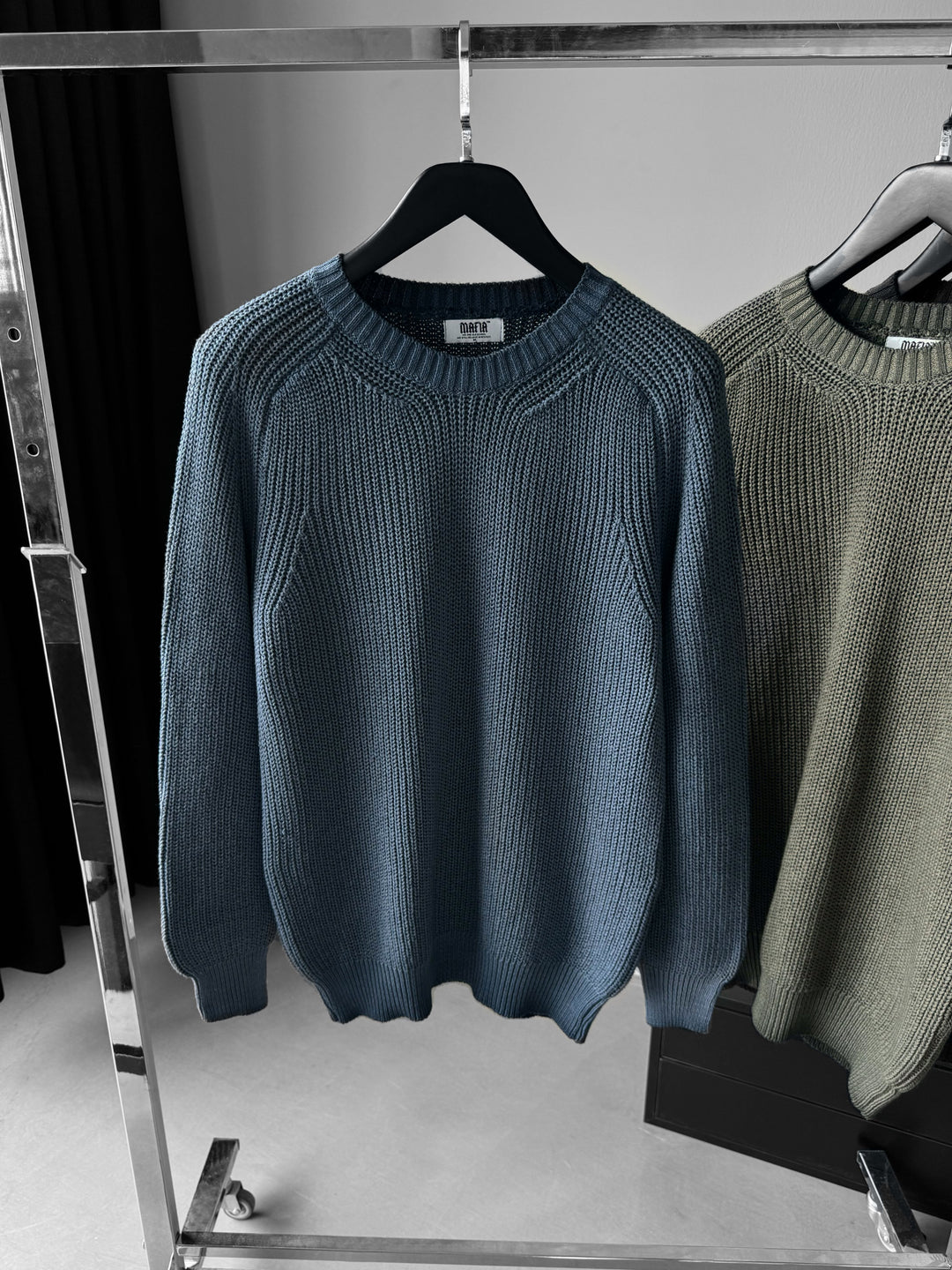 Oversize Washed Knit Sweater - Dark Blue