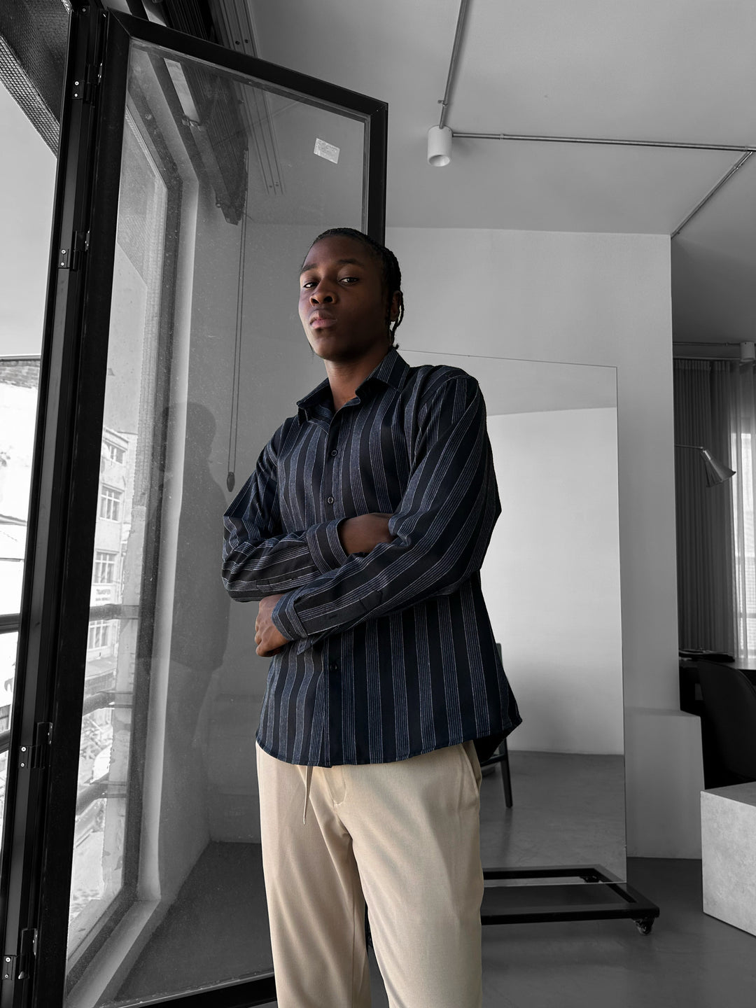 Thick Striped Winter Shirt - Navy Blue