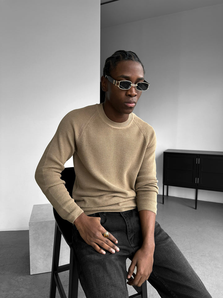 Slim Fit Thin Knit Sweater - Camel