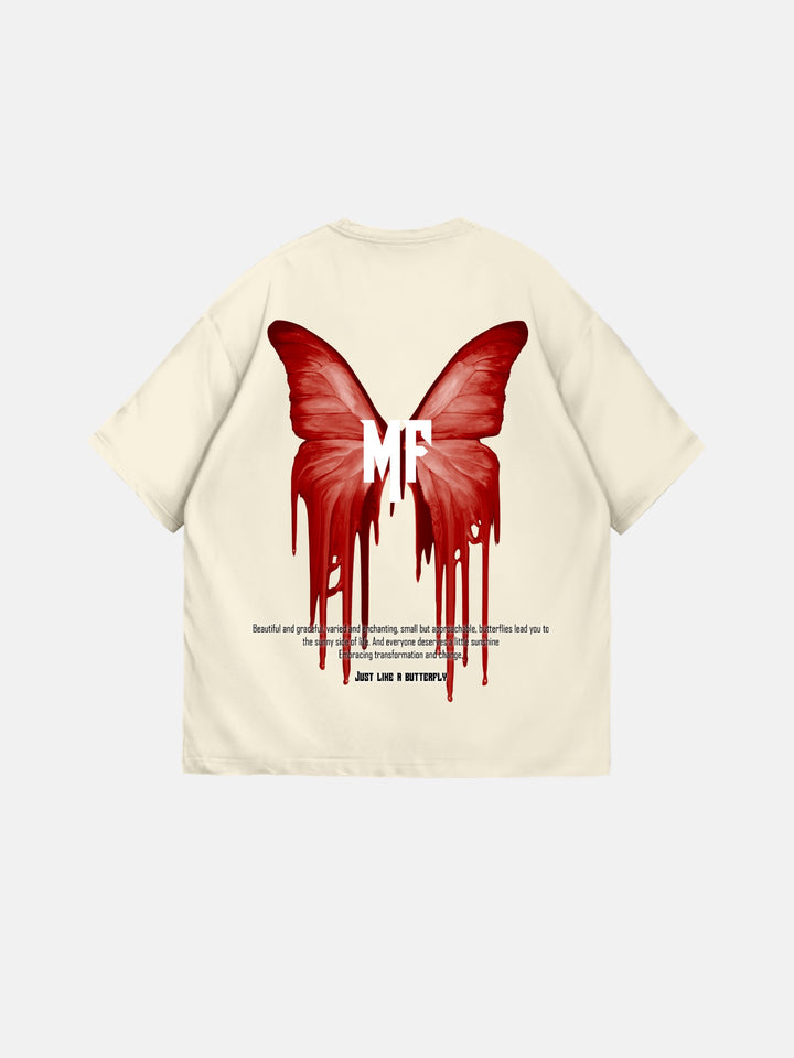 Oversize 'Like a Butterfly' T-Shirt - Antique White