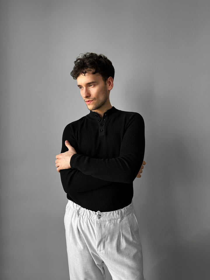 Slim Fit Knit Sweater - Black