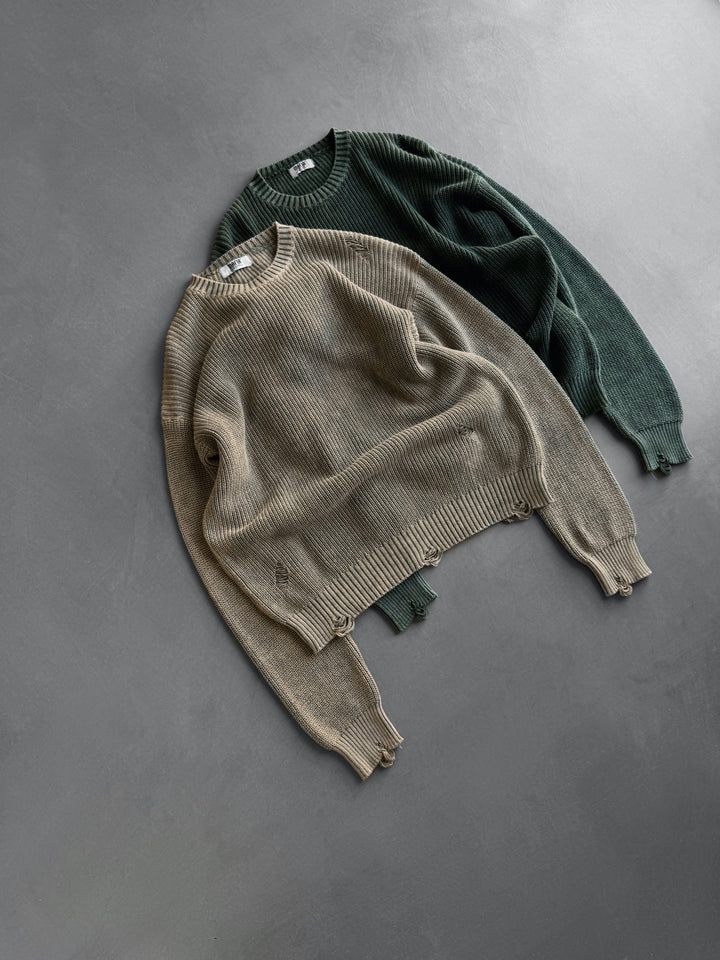 Loose Fit Knit Torn Sweater - Stone