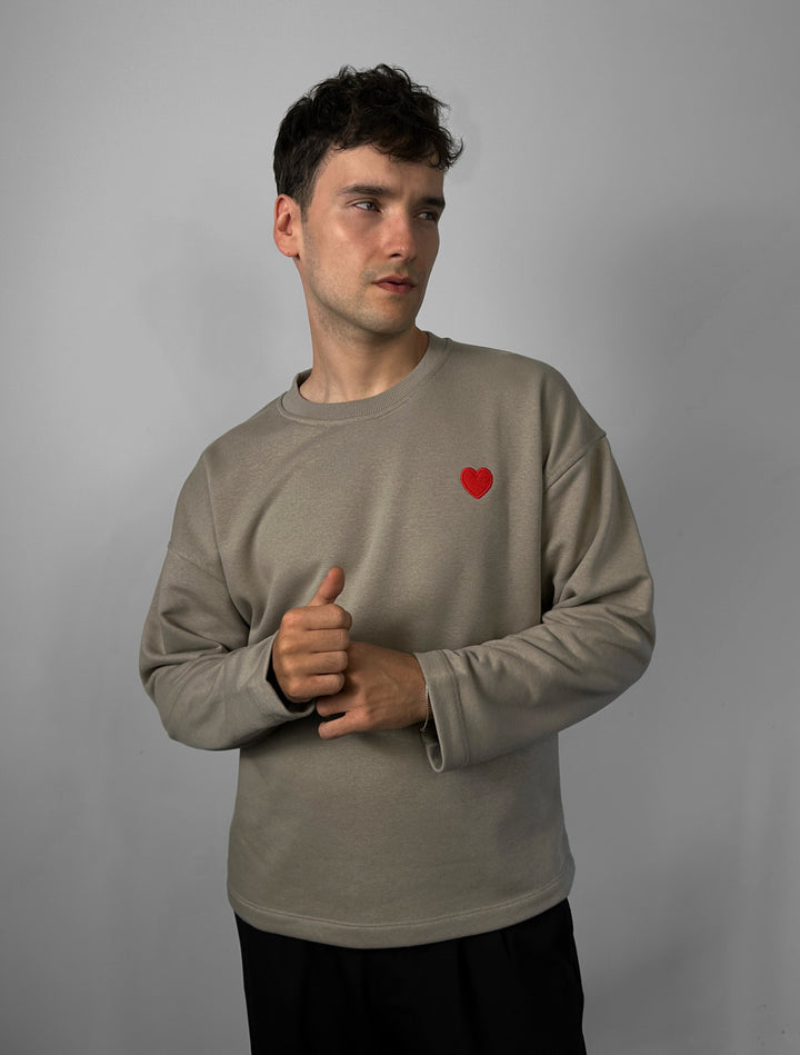 Oversize Heart Detailed Sweatshirt - Ice Grey