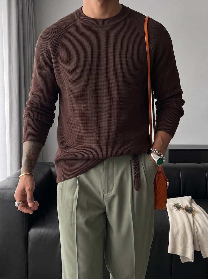 Slim Fit Thin Knit Sweater - Dark Brown