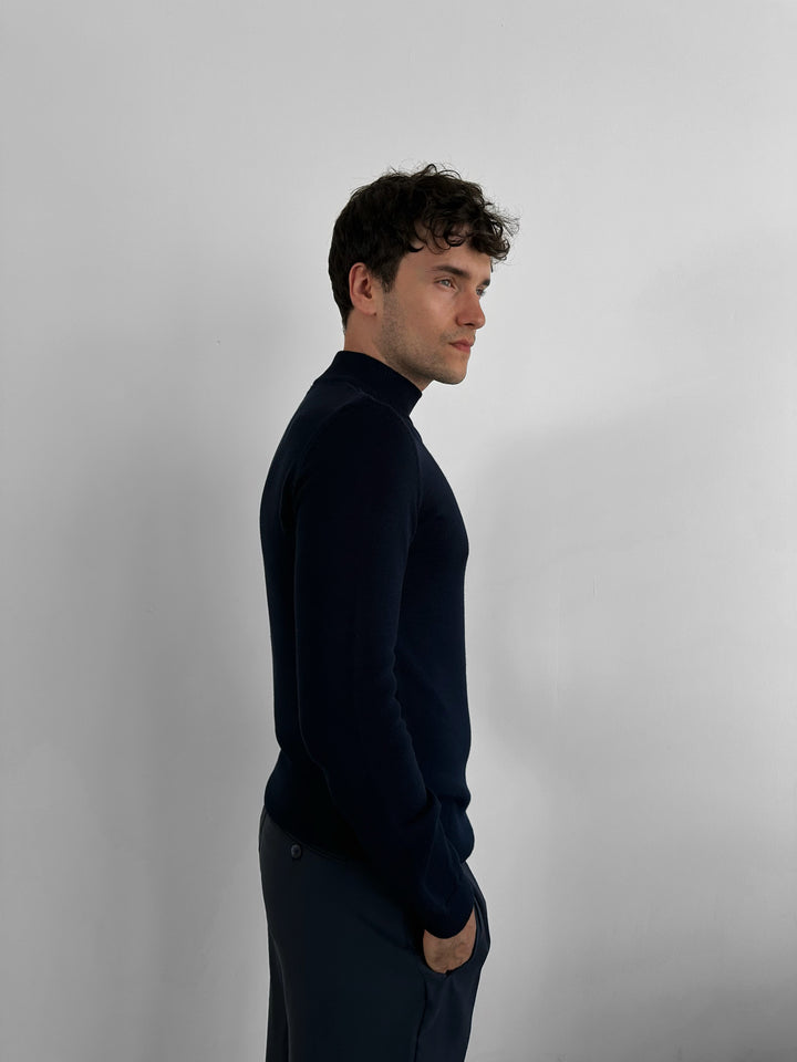 Loose Fit Half Neck Pullover - Indigo