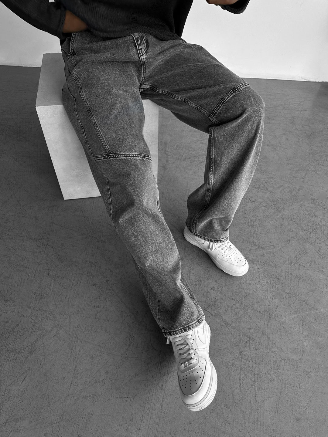 Relaxed Baggy Panel Jeans - Anthracite