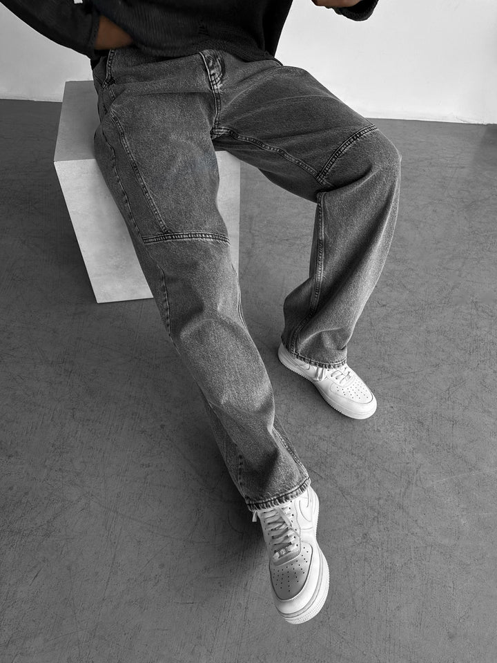 Relaxed Baggy Panel Jeans - Anthracite