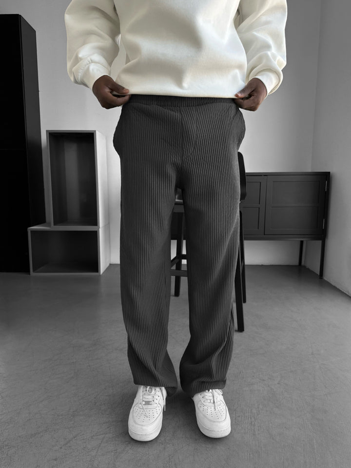Loose Fit Ribbed Trousers - Anthracite