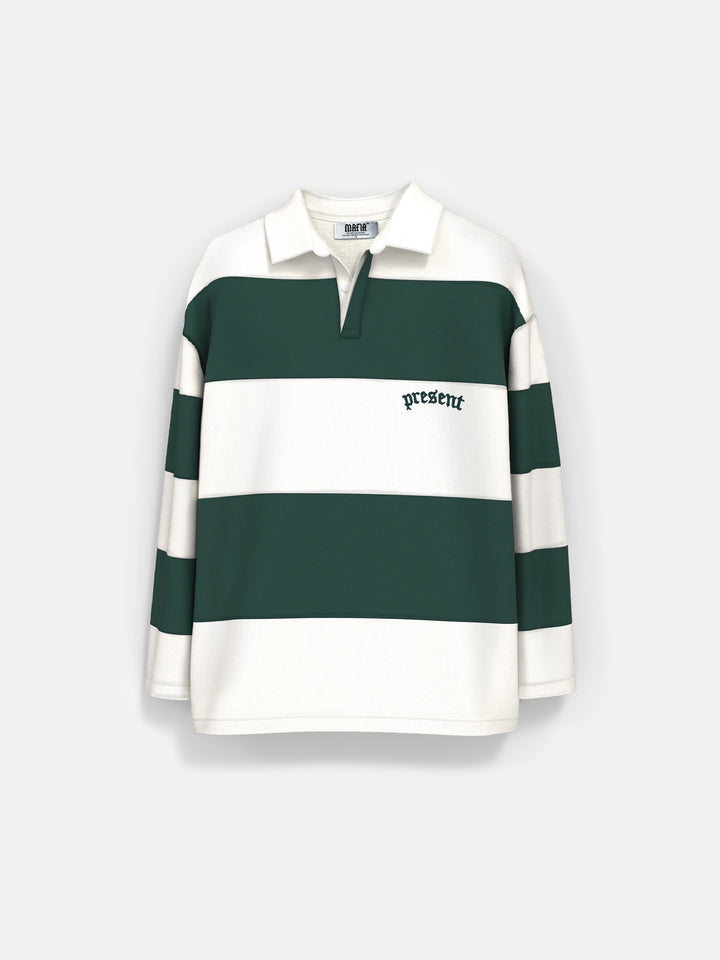 Oversize Collar Strip Sweater - Green
