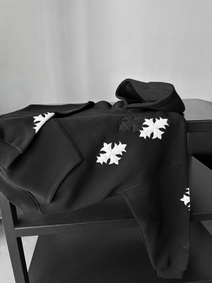 Oversize Gothic Cross Hoodie - Black