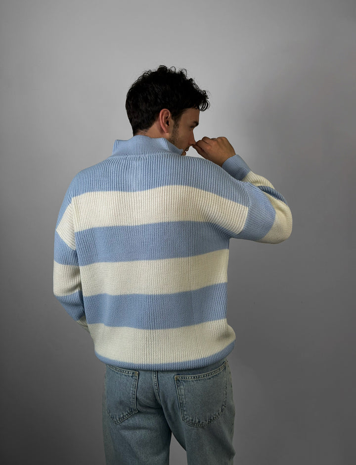 Oversize Zipper Long Pullover - Babyblue