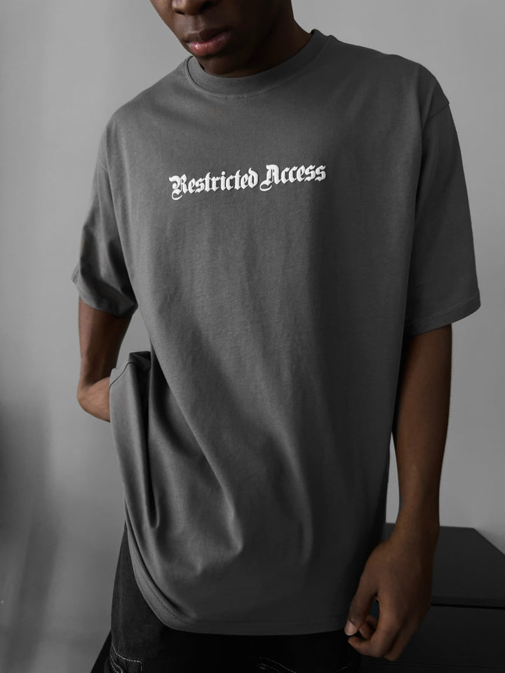 Oversize 'Restricted Access' T-Shirt - Anthracite