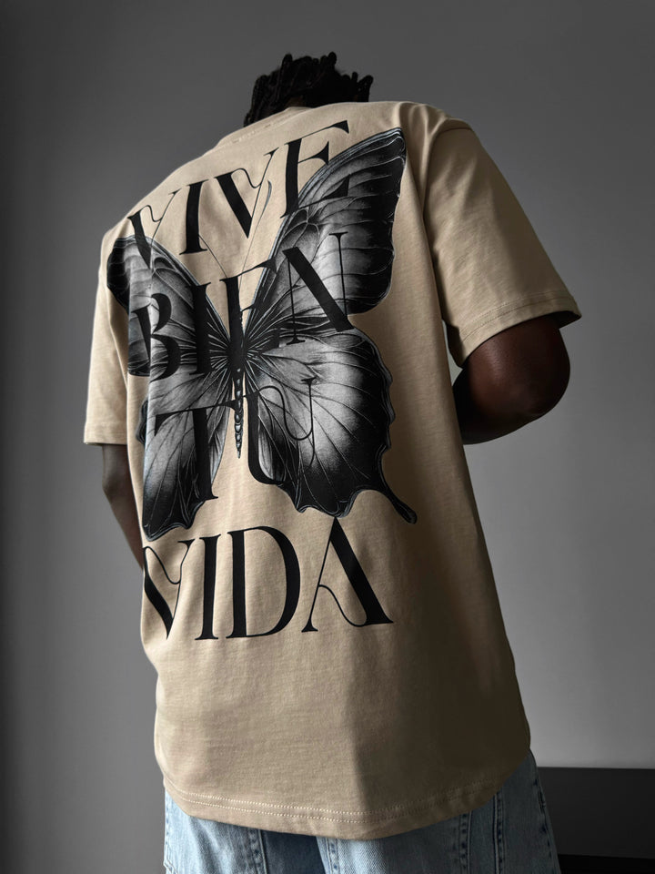 Oversize "Vive Bien Tu Vida" T-Shirt - Beige