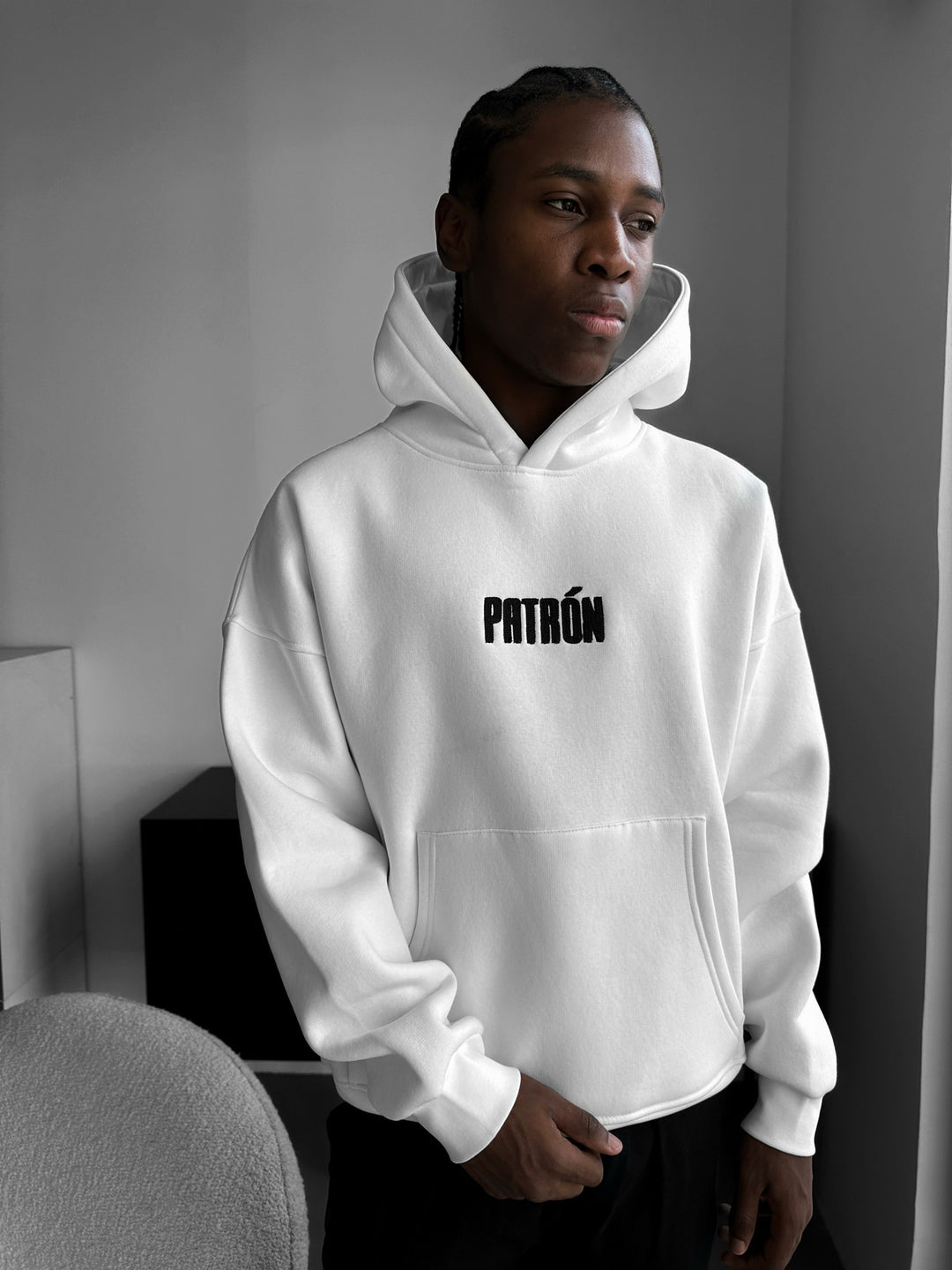 Oversize Detailed Patron Hoodie - Ecru