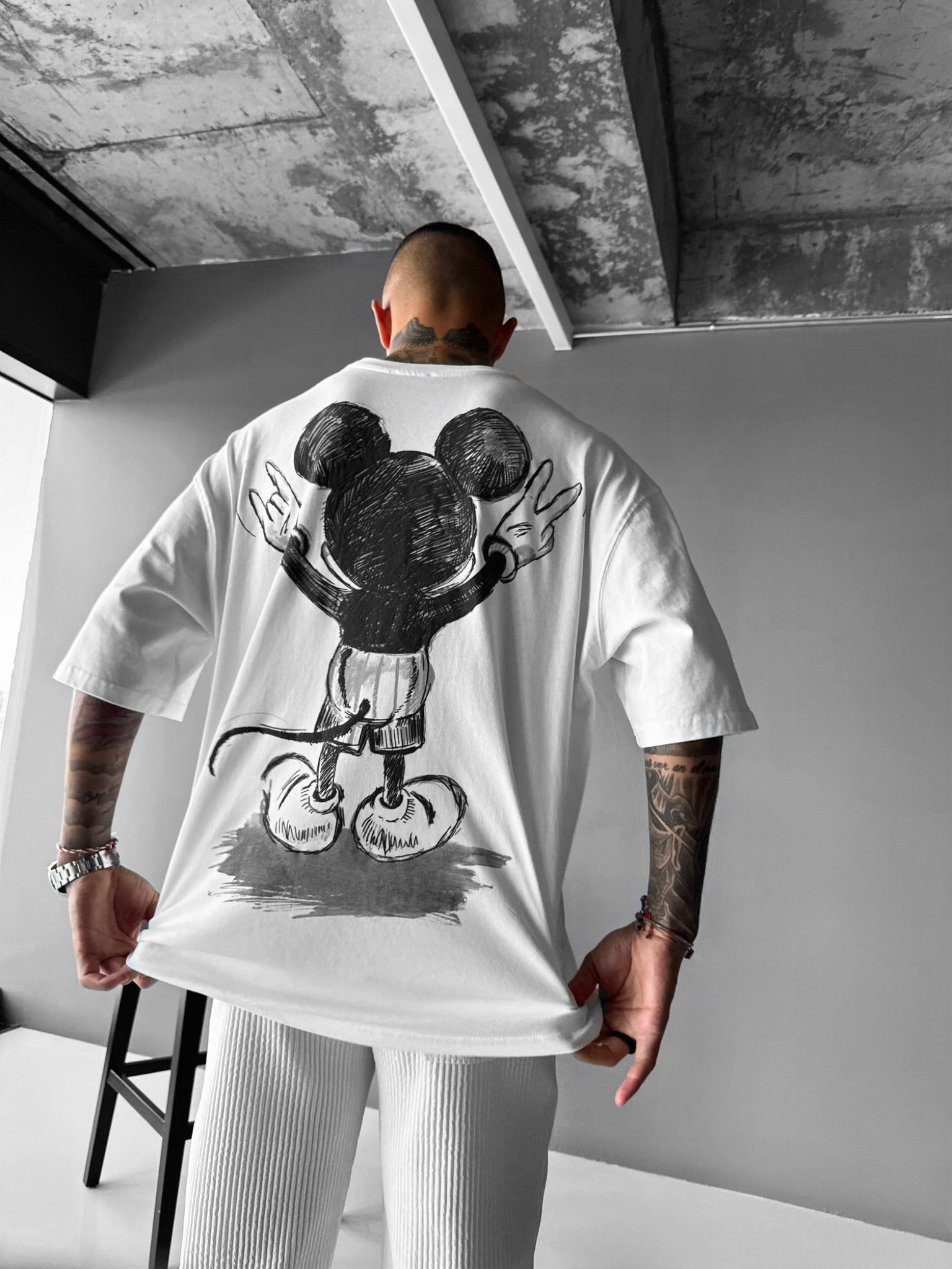 Kleidermafia Oversize Mouse Hoodie White - Baumwolle Pullover Mit Kapuze