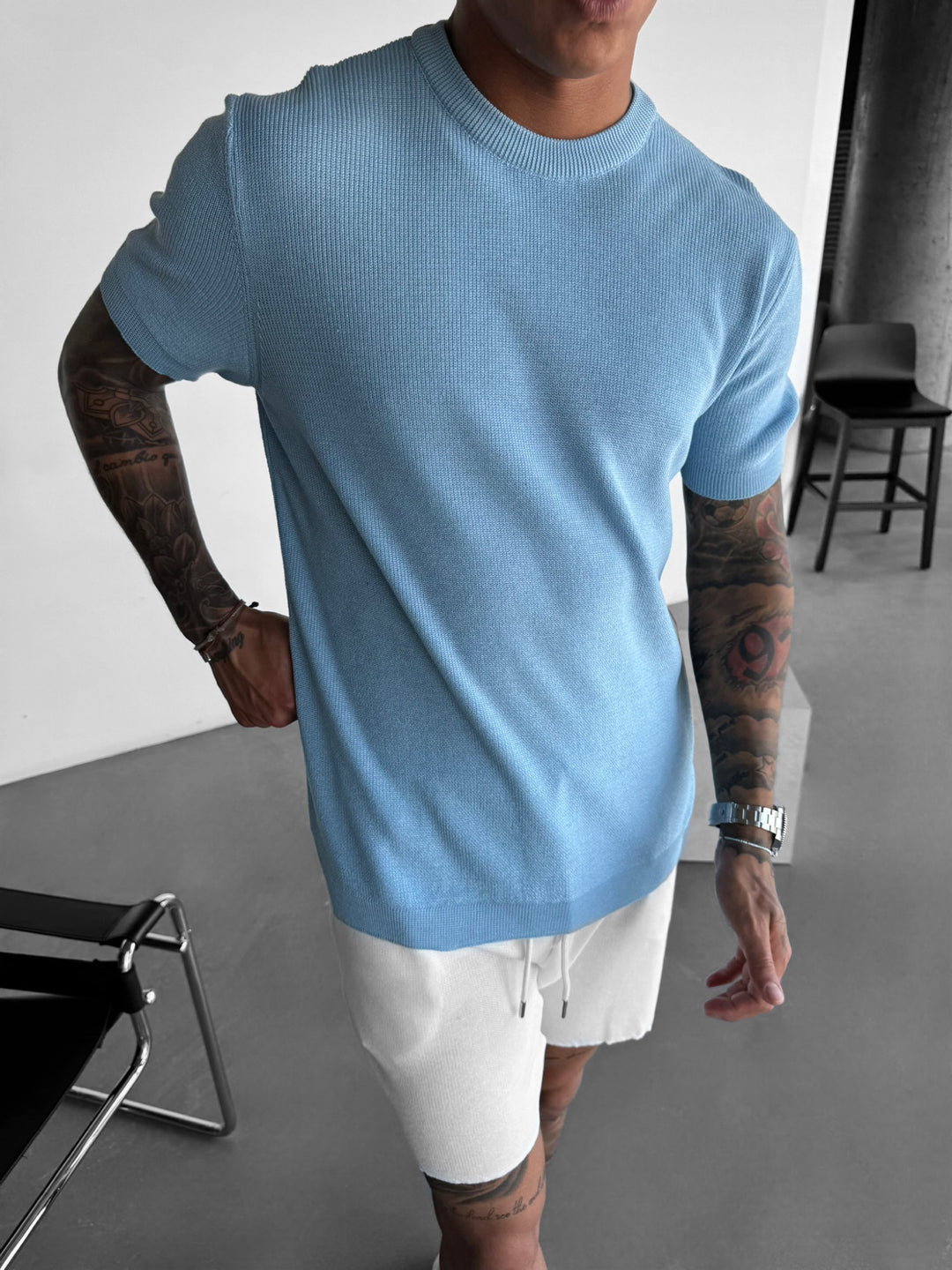 Oversize Knit T-Shirt - Babyblue