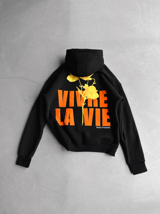 Oversize Vivre La Vie Hoodie - Black and Orange