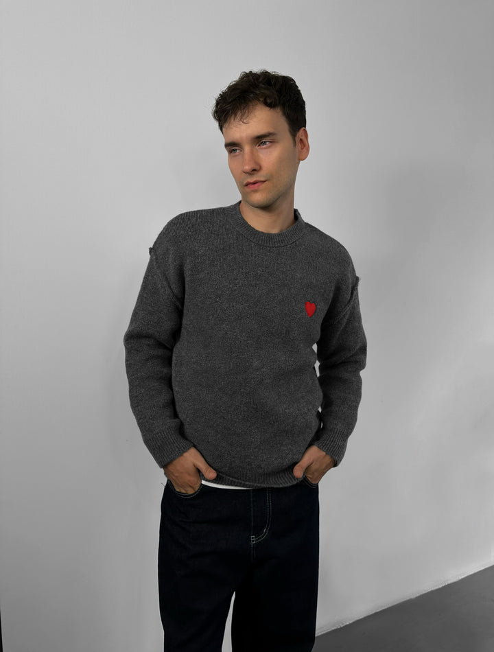 Loose Fit Heart Detail Sweater - Anthracite