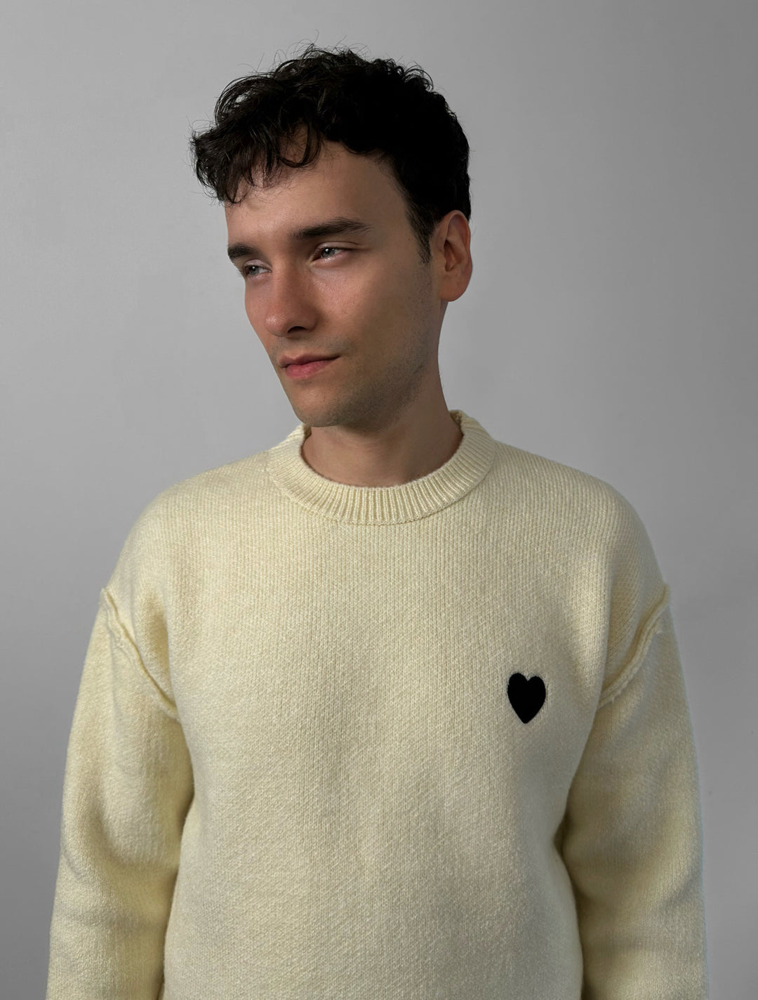 Loose Fit Heart Detail Sweater - Ecru
