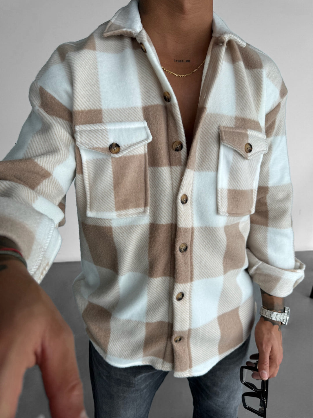 Regular Fit Pocket Fleece Shirt - Brown