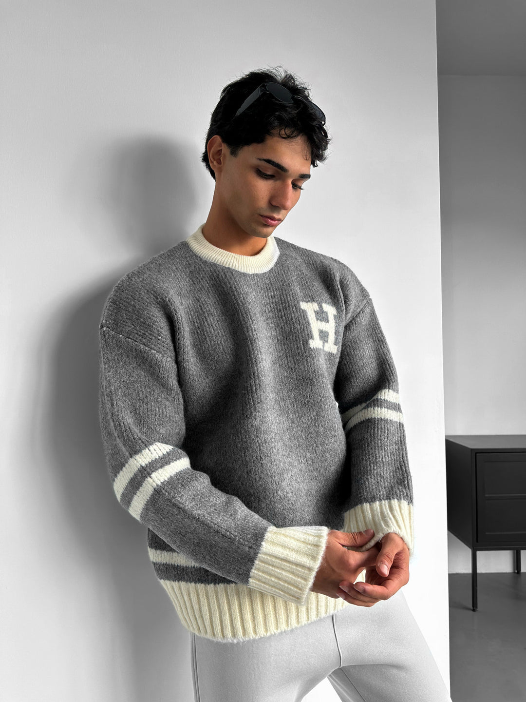 Oversize Knit Letter Sweater - Ecru