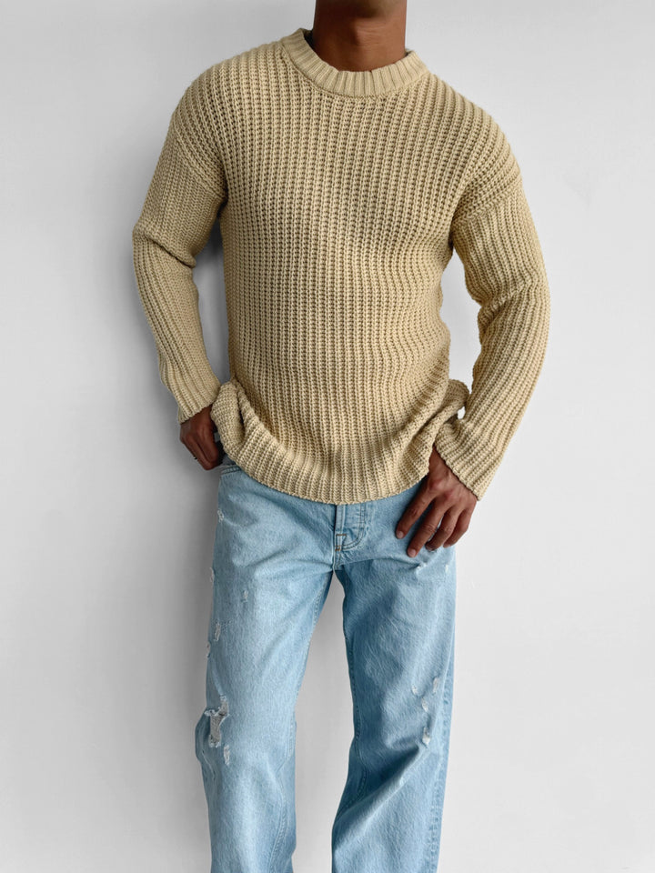 Oversize Round Neck Knit Sweater - Bone