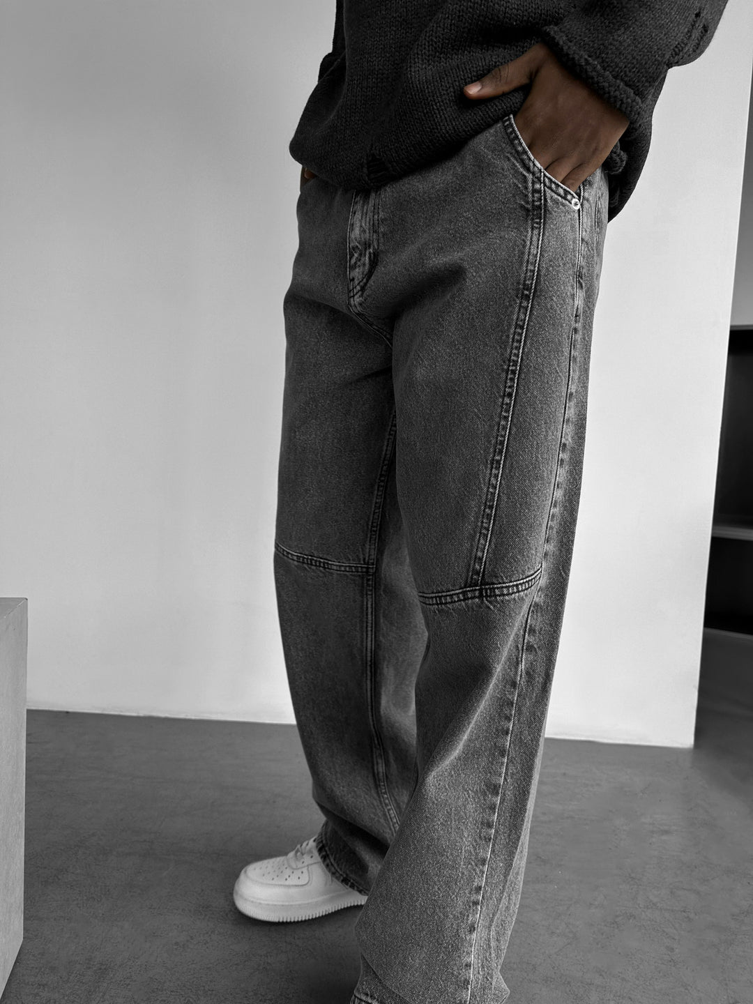 Relaxed Baggy Panel Jeans - Anthracite