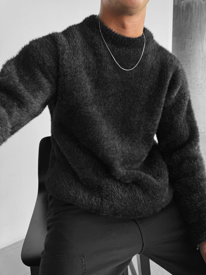 Oversize Hairy Rope Sweater - Black