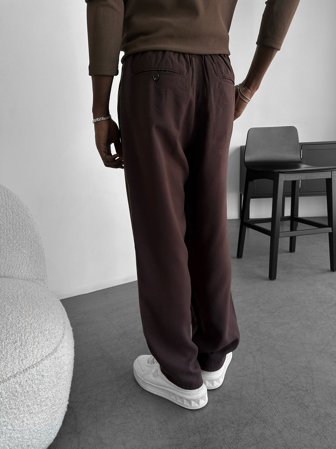 Loose Fit Cotton Trousers - Brown