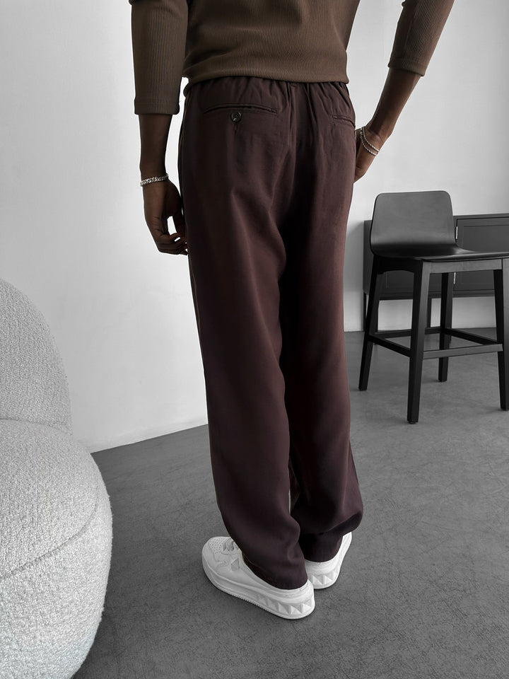Loose Fit Cotton Trousers - Brown
