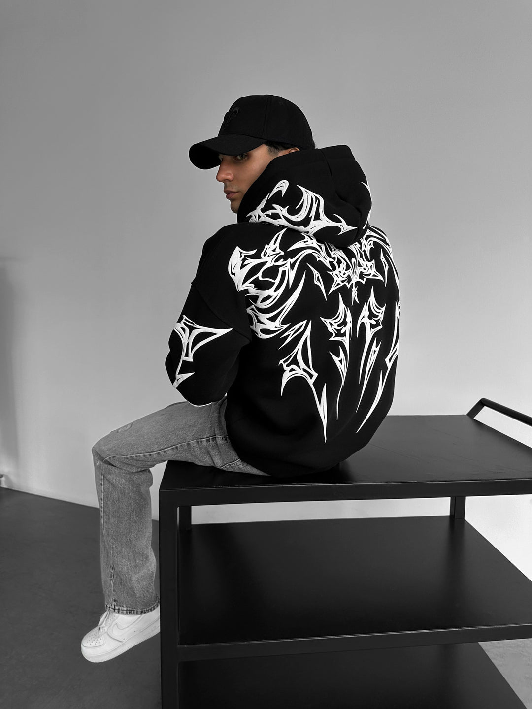 Oversize Mafia Tribal Hoodie - Black
