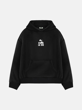 Oversize Vivre La Vie Hoodie - Black and White