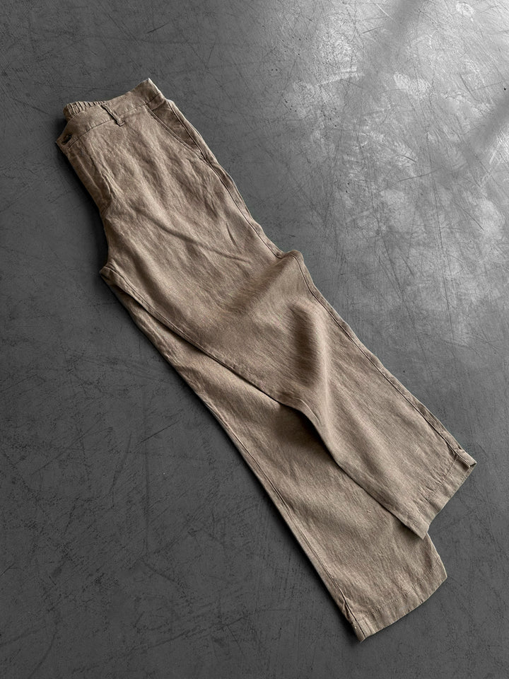 Loose Fit Linen Trousers - Beige