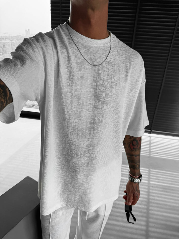 Oversize Plissee Textured T-Shirt - White