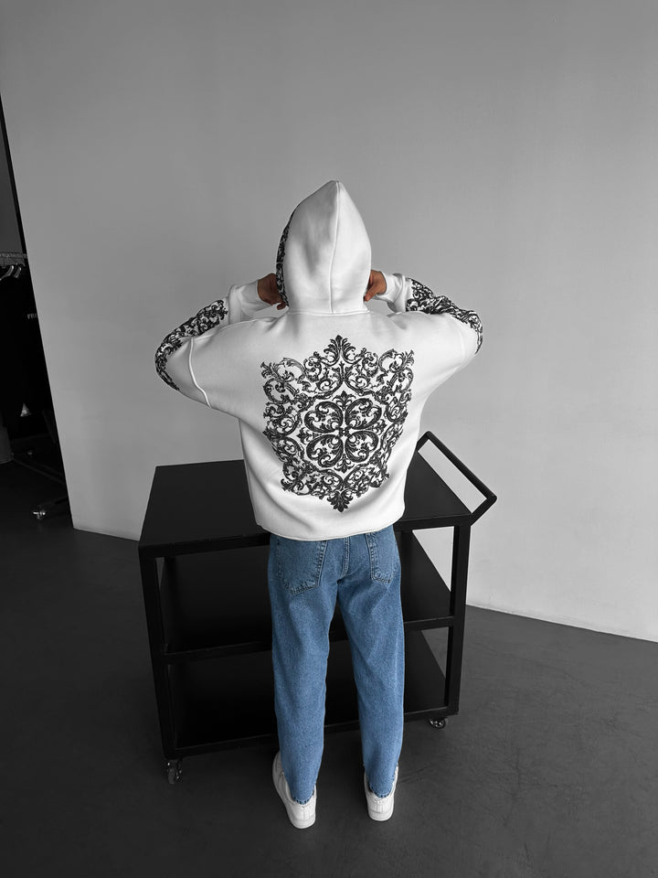 Oversize Carpet Pattern Hoodie - White