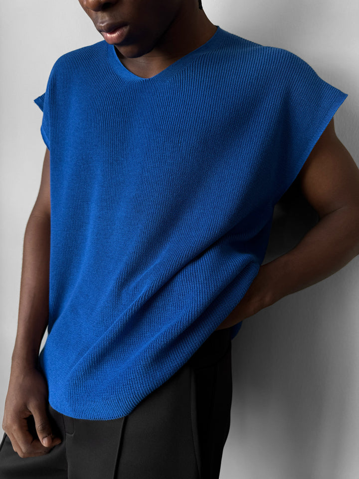 Oversize rolled Edge Knit Tanktop - Sax Blue