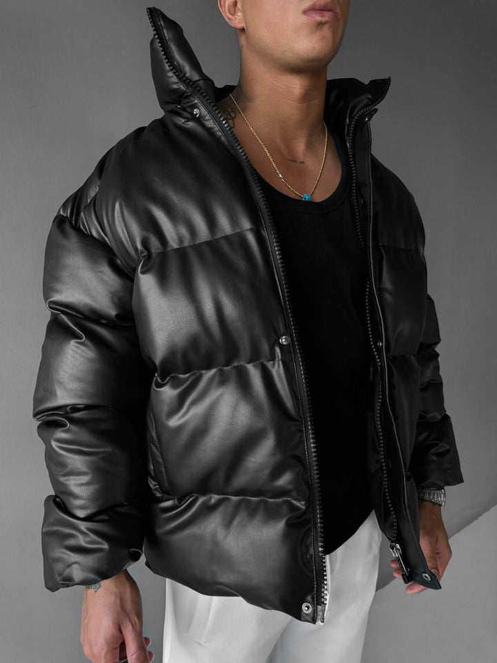 Oversize Leather Jacket - Black