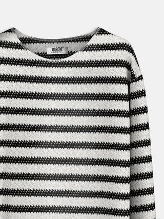 Oversize Striped Knit Sweater - White