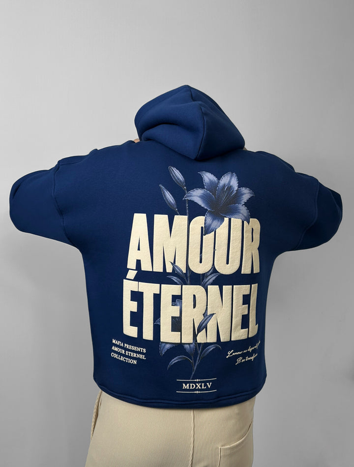 Oversize Amour Éternel Hoodie - Navy Blue
