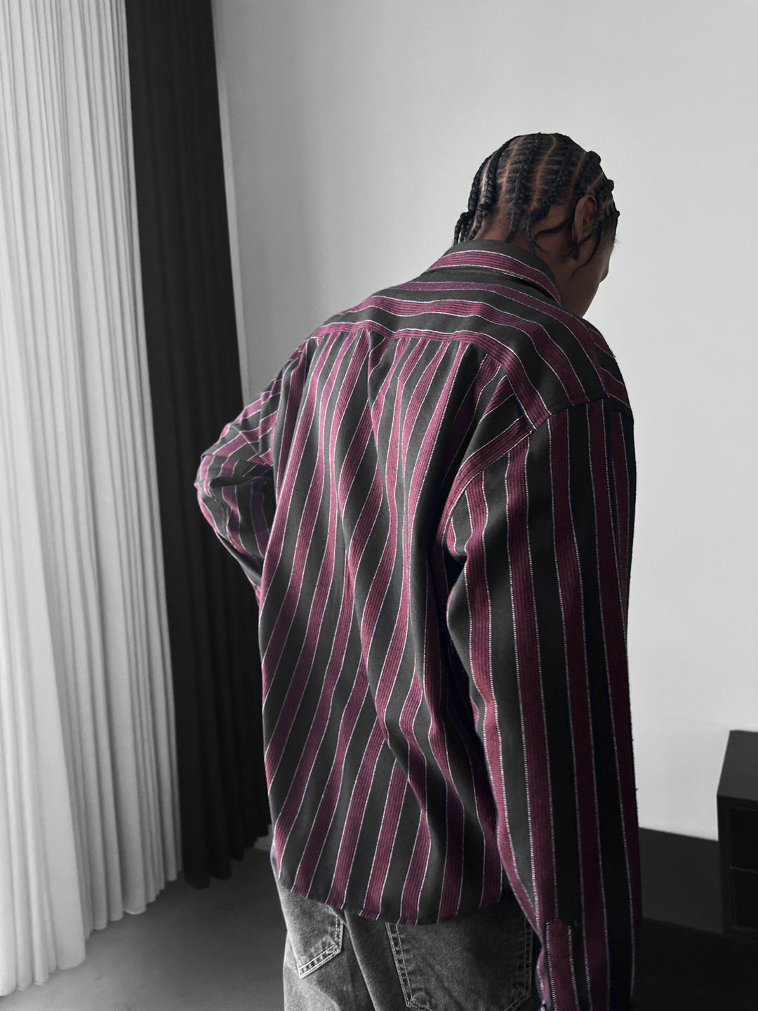Thick Striped Winter Shirt - Bordeaux