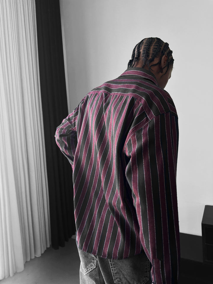 Thick Striped Winter Shirt - Bordeaux
