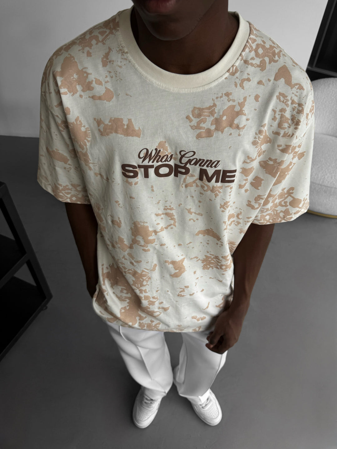 Oversize 'Stop Me' T-Shirt - Antique White