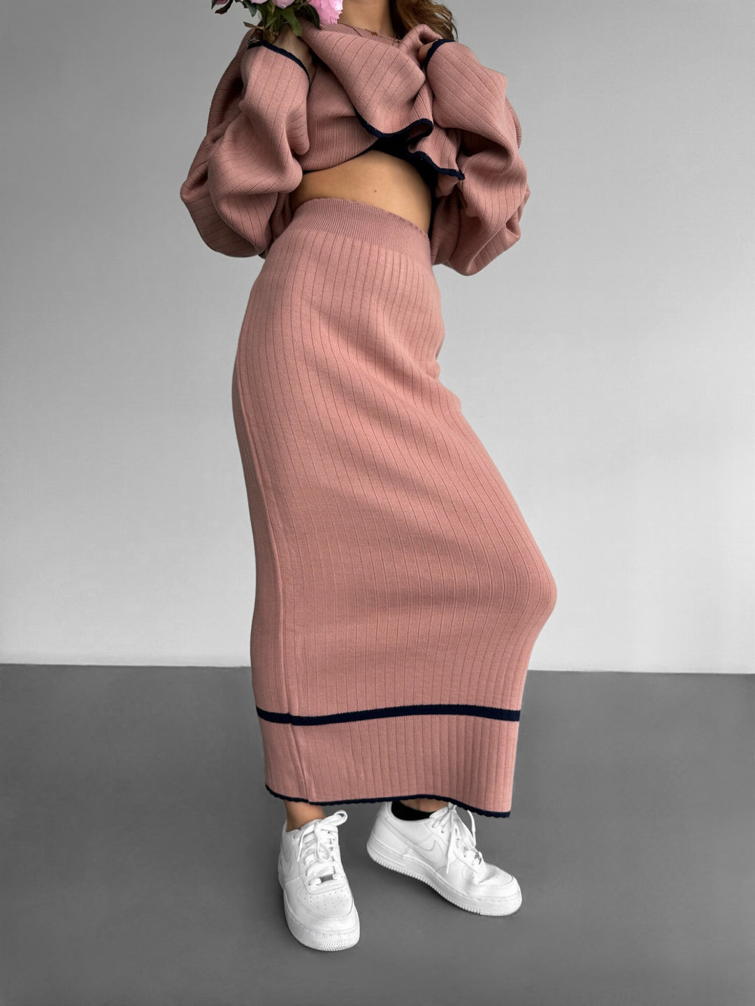 Midi Knit Line Skirt - Pouder