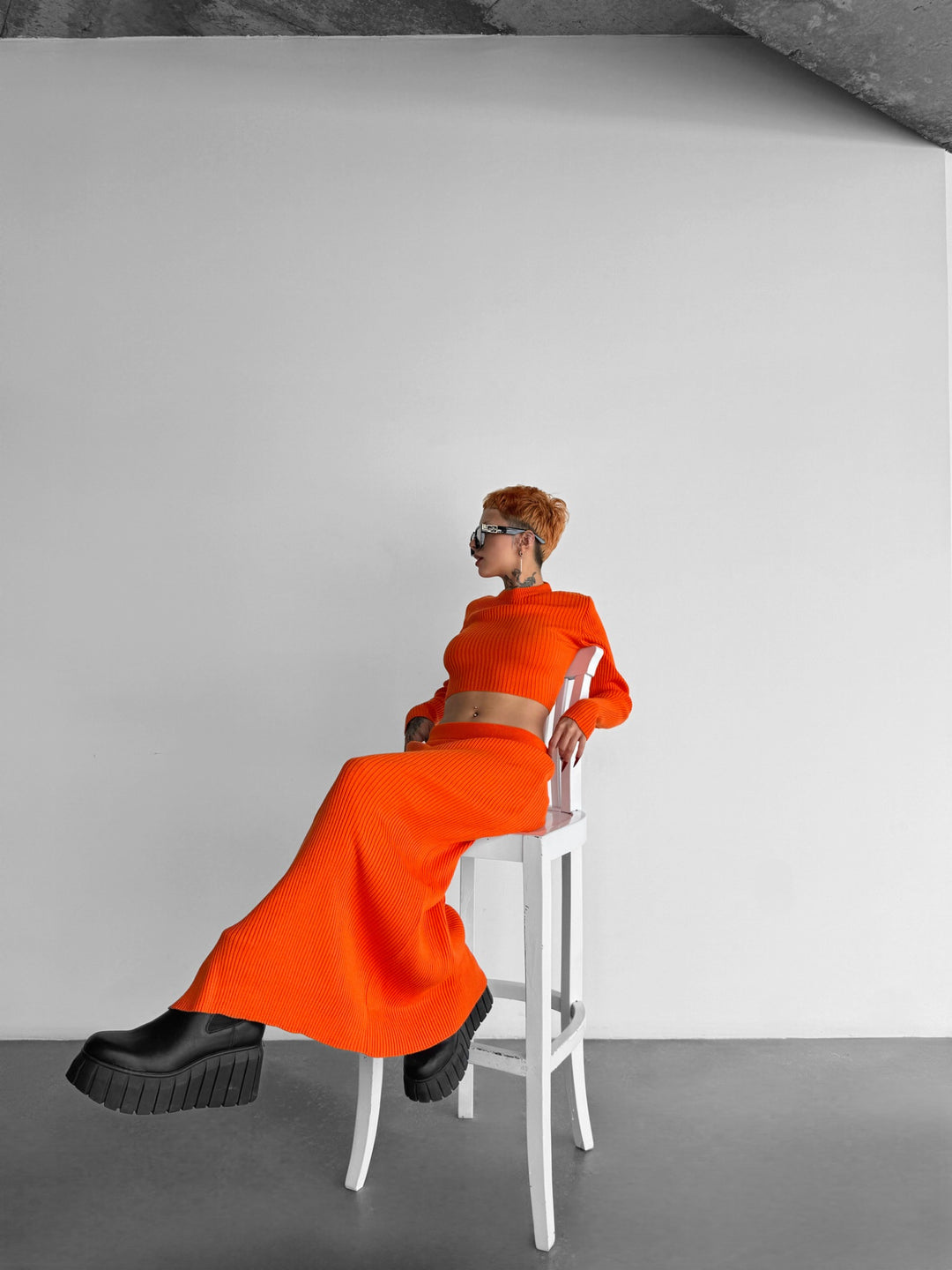 Long Knit Skirt - Orange