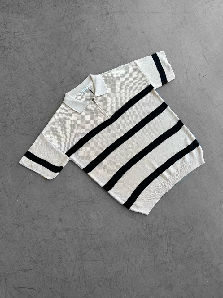 Regular Knit Zipper T-shirt - Cream