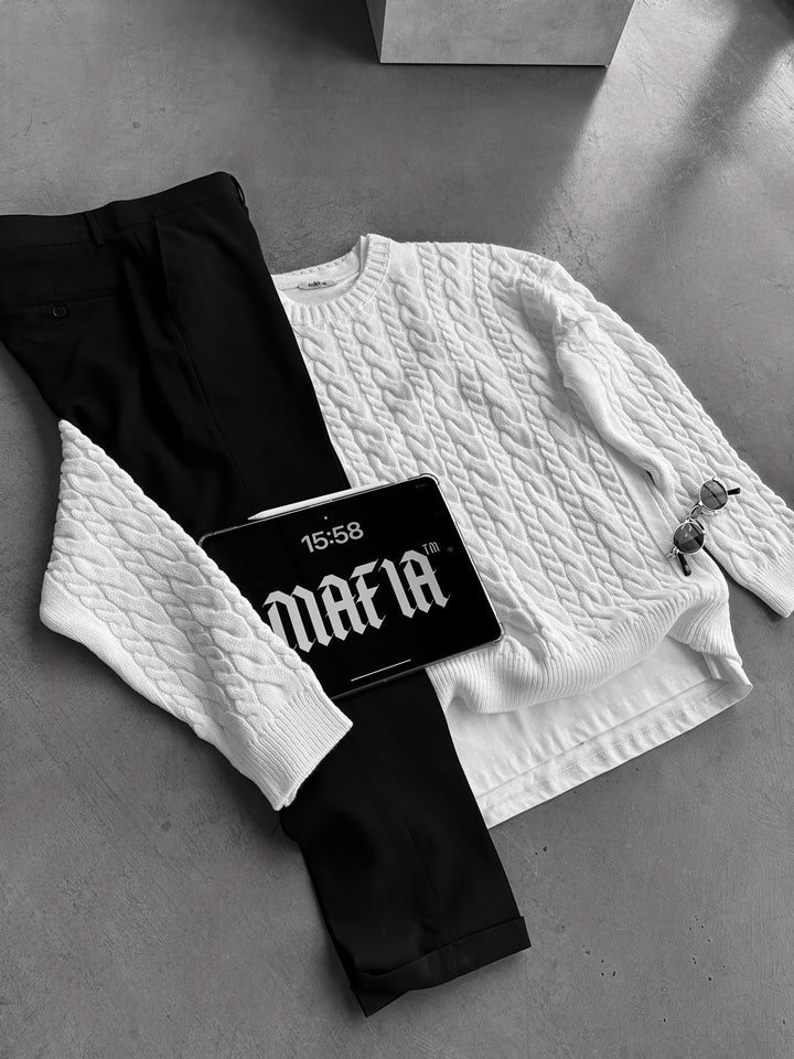 Oversize Knit Braid Sweater - White