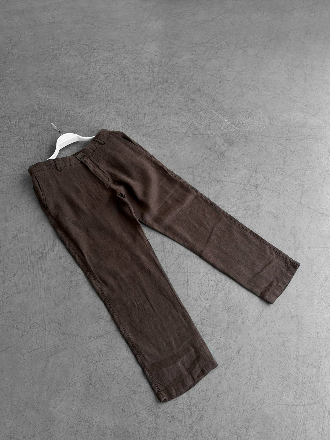 Loose Fit Linen Trousers - Dark Brown